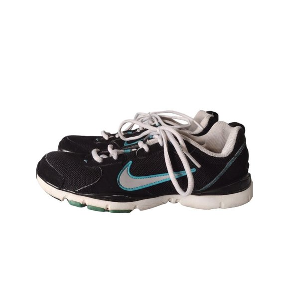 Nike Flex Trainer Athletic Sneakers Womens Size 7.5 Black Turquoise Lace Up READ - Picture 1 of 7